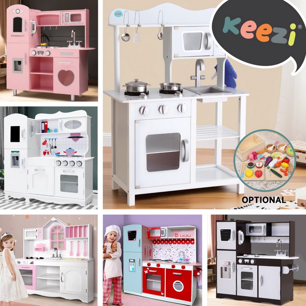 Keezi Kids Kitchen Set Pretend Play Wooden Toys Cooking Childrens