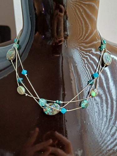 Marks And Spencers Layered Silver Tone & Abalone Shell Beaded Station Necklace - Picture 2 of 11