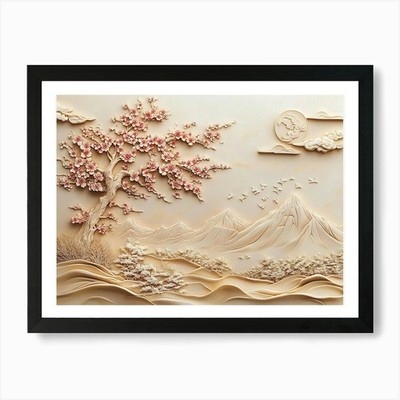 Schöner Sakura Baum und Berg gerahmtes Wandbild Poster Leinwanddruck Bild