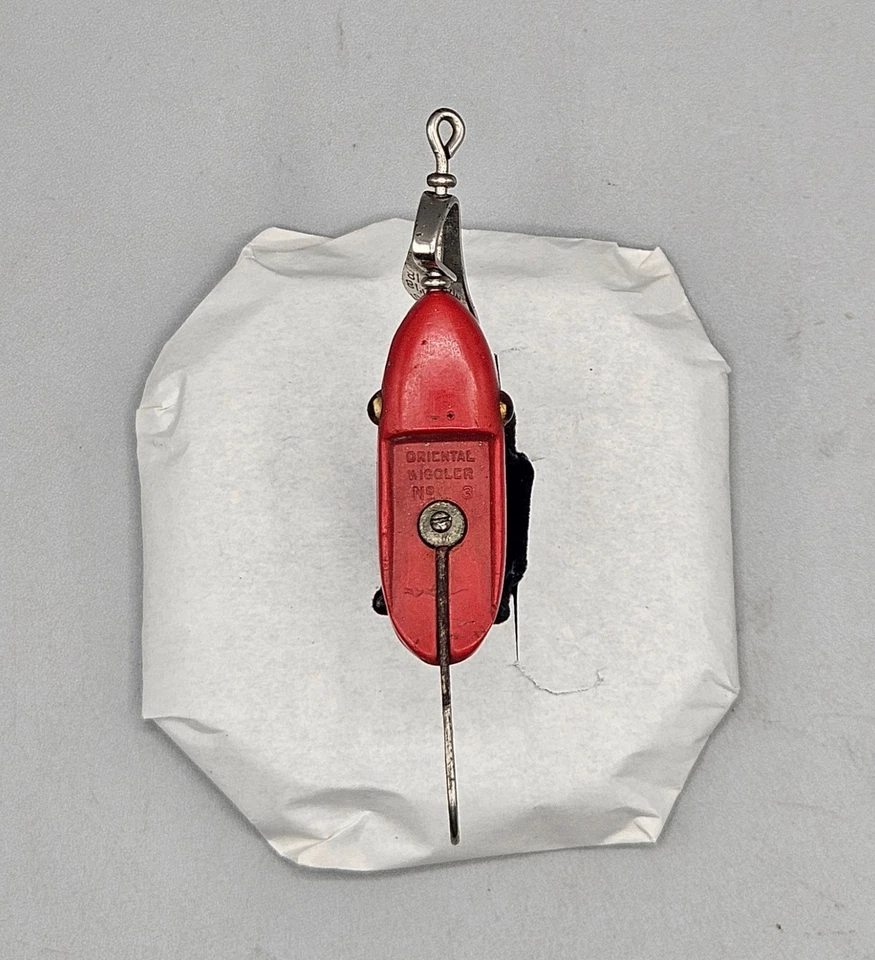 Wiggler oriental vintage Al Foss No. 3 señuelos de pesca de madera roja con crankbait Foto 4 de 4
