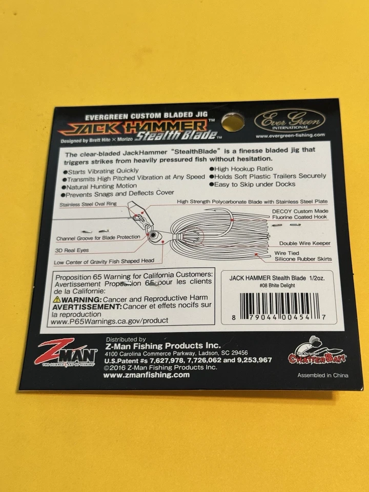Z-man Stealth Blade Jackhammer Chatterbait 1/2 OZ White Delight Foto 3 de 4