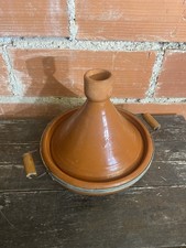 Tajine Ancienne Marocaine Terre Cuite + Anses Bois Vintage #D488