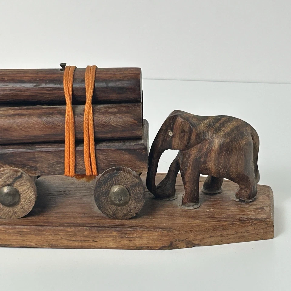 Estatua de elefante bebé tronco madera tallada a mano artesanía escultura decoración vintage Foto 4 de 4