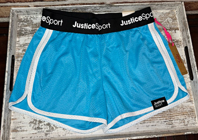 Justice Sport Girls Blue Mesh Athletic Shorts Elastic Waist Size L (12/14)