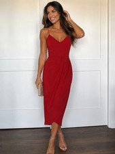 Lulu's Red V-Neck Spaghetti-Strap Midi Dress