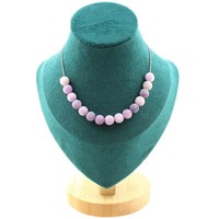 Steine Und MinéRaux. Halskette 15 Perlen Glimmer Violett Matt 8 Mm. Kette Stahl