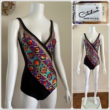 1980s Catalina Swimsuit One Piece Bathing Suit Aztec Gold Resort Surf Cabana VTG