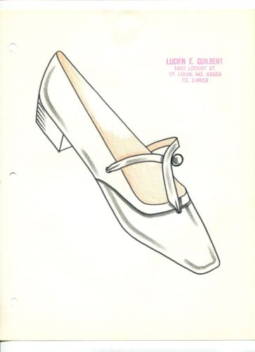 ORIGINAL Hand Drawn Sketch 1960s fashion designer LUCIEN GUILBERT SHOE black 26B - 第 1/1 張圖片