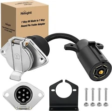 Nilight 7-Way RV Blade to 7 Way Round Pin Trailer Adapter Connector