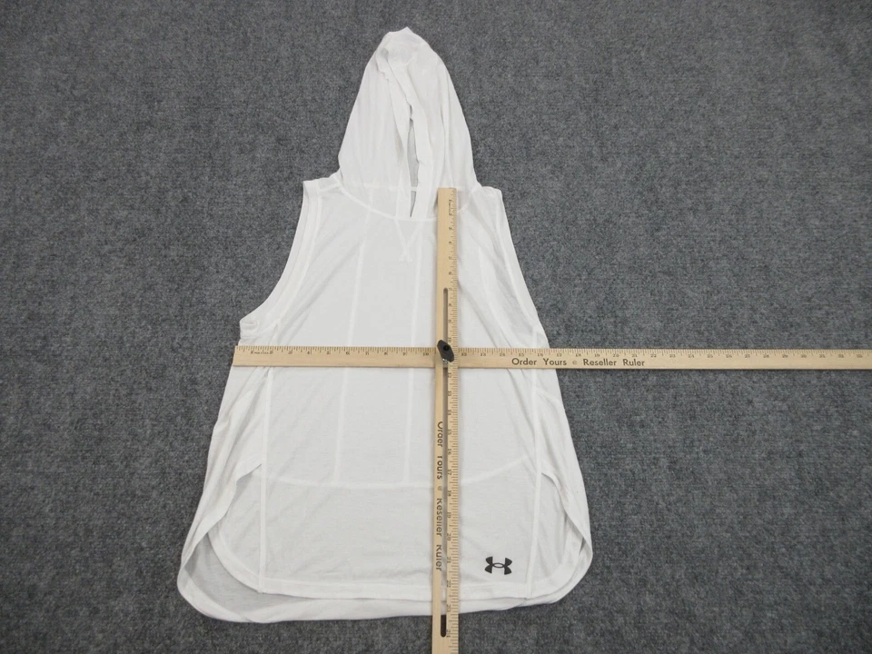 Camisa Under Armour Mujer Mediana Blanca Sin Mangas Sudadera con Capucha Ligera Damas Foto 2 de 4