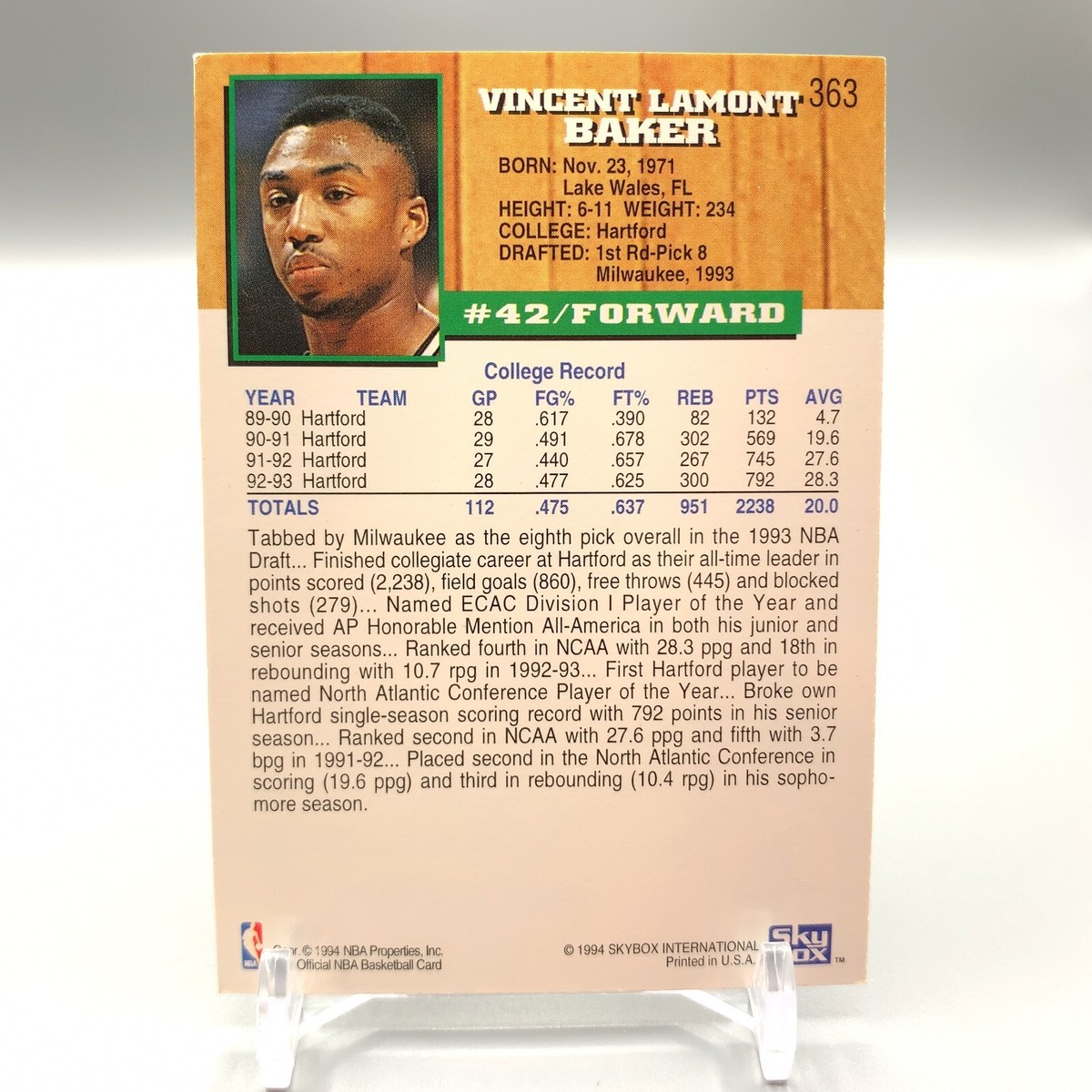 Vin BAKER Milwaukee Bucks Basketball Trading Card No.363 NBA