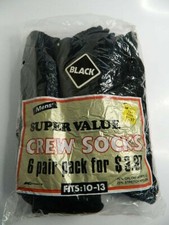 New Sealed Vintage Mens Kmart Black Super Value 6 Pair Crew Socks Sizes 10-13