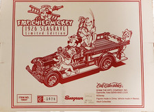 DISNEY 1926 FIRE CHEF MICKEY SEAGRAVE DIECAST METAL FIRE TRUCK NIB, COA LIMITED