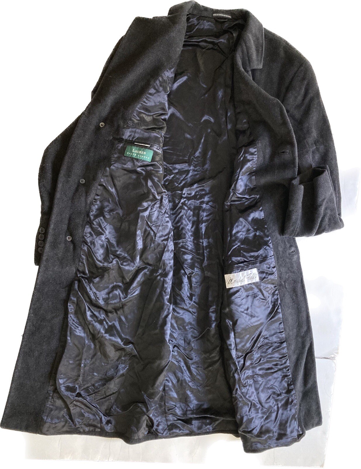 Lauren Ralph Lauren Marshall Fields Black Dress Coat Long Overcoat Men's 42 Read thumbnail 12