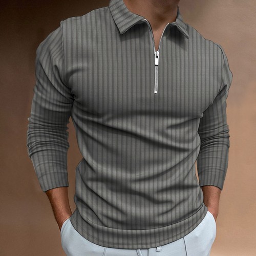 T-Shirt Herren Langarm Poloshirt Zip Neck Business Freizeit Oberteile Gerippt Training - Bild 22 von 36