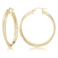 Gold Flash Sterling Silver Square-Tube Double Twisted Round Hoop Earrings