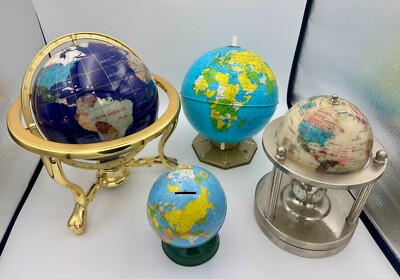 Lot Vintage Tin & Brass Metal Celestial Gemstone GLOBES with Compass, Piggybank