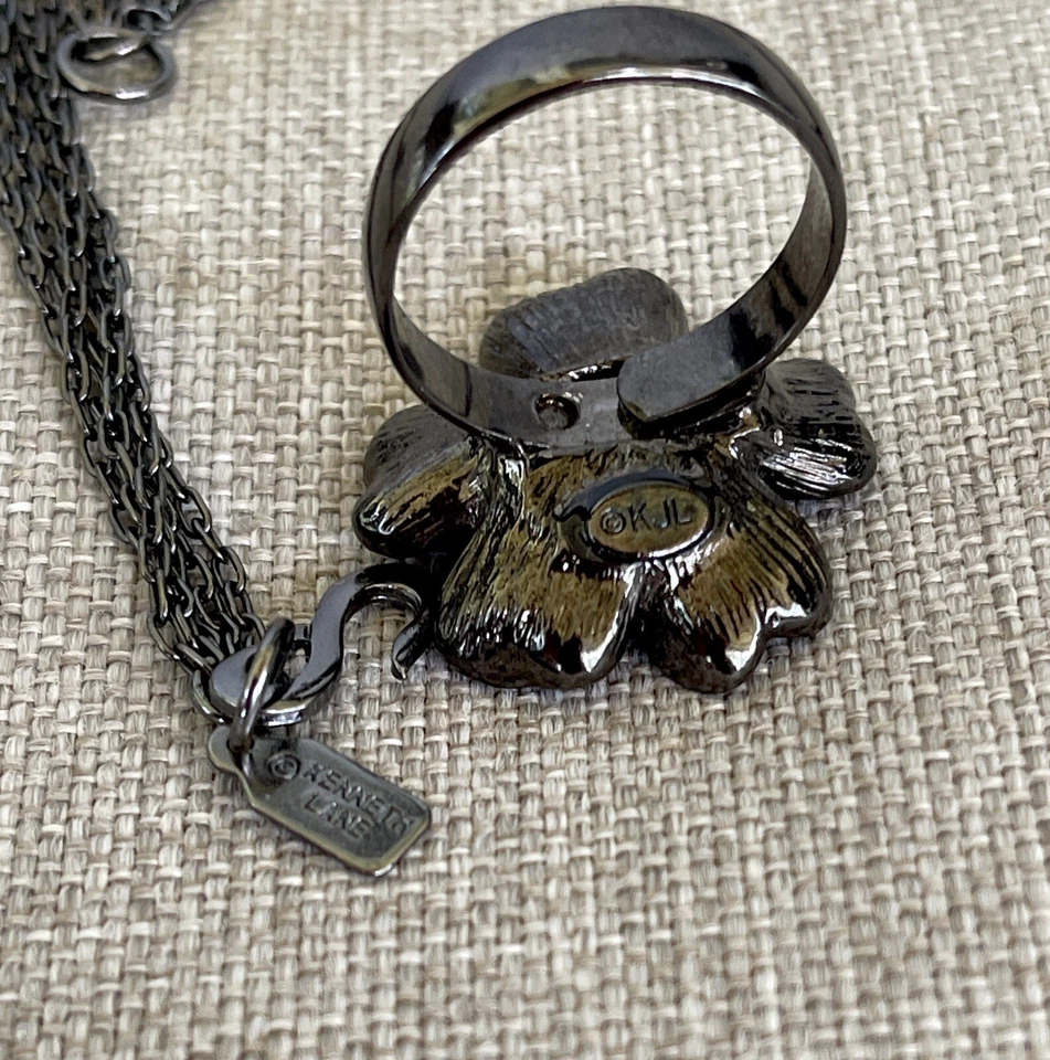 Collar y anillo de diamantes de imitación vintage raro Kenneth Jay Lane KJL Gunmetal Foto 2 de 4