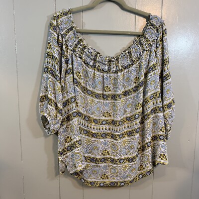 Lane Bryant White Multi Plus Paisley Short Sleeve Round Neck Peasant Top 22/24