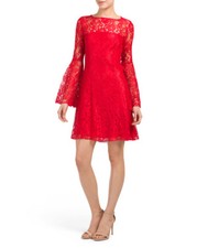 JAY GODFREY Red 'Mainden' Lace Bell Sleeve Dress Size 2 NWT $324
