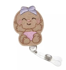 Felt Baby Girl Shape Badge Holder Cute Retractable ID Badge Reel for Nurse/Doc
