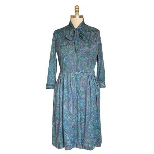 Vintage 1960s Plus Size Green Paisley Dress | 196… - image 1