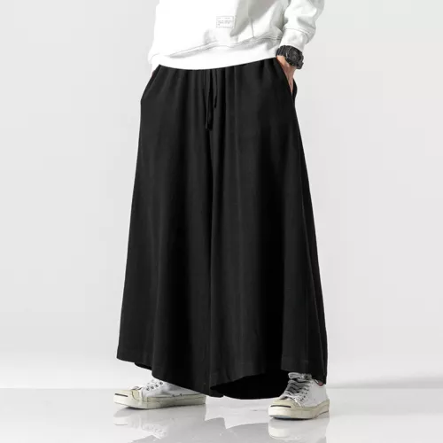 Mens Cotton Linen Casual Pants Large Wide Leg Pants Loose Fit Trousers Solid - Picture 4 of 21