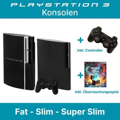 Sony PlayStation 3 PS3 Konsole FAT Slim Super-Slim, ORIGINAL Controller 2x Spiel