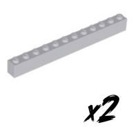 2X Lego 6112 • 1X12 Stein • Brick • Hellgrau • Light Bluish Gray