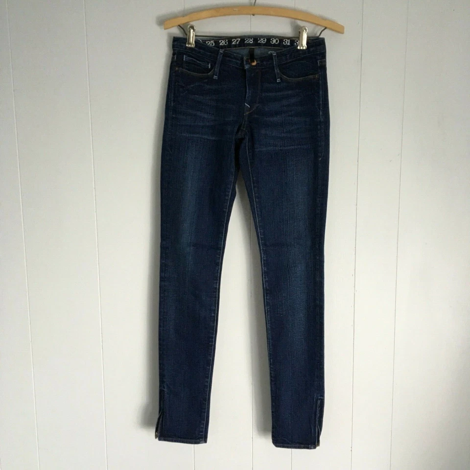 Pantalones de mezclilla ajustados cosidos Earnest para mujer lavado oscuro Harlan 24 cremalleras EE. UU. Foto 3 de 4