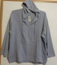 NWT PURE JILL(J JILL) LS MIXED MEDIA HOODED TOP/SHIRT/TUNIC-XLP-MOONSTONE-NICE!