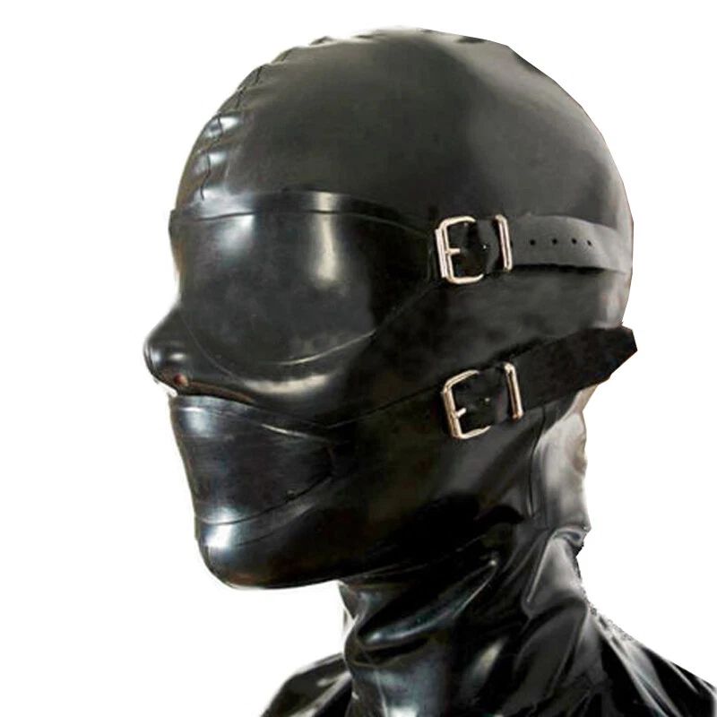 Latex Rubber Hood with Removable Eyes and Mouth Mask Open Eyes Mouth Back Zipper - Image 2 of 4