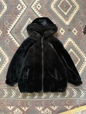 Gallery Faux Fur Coat Womens S Made in USA Vintage Black Winter Statement Jacket