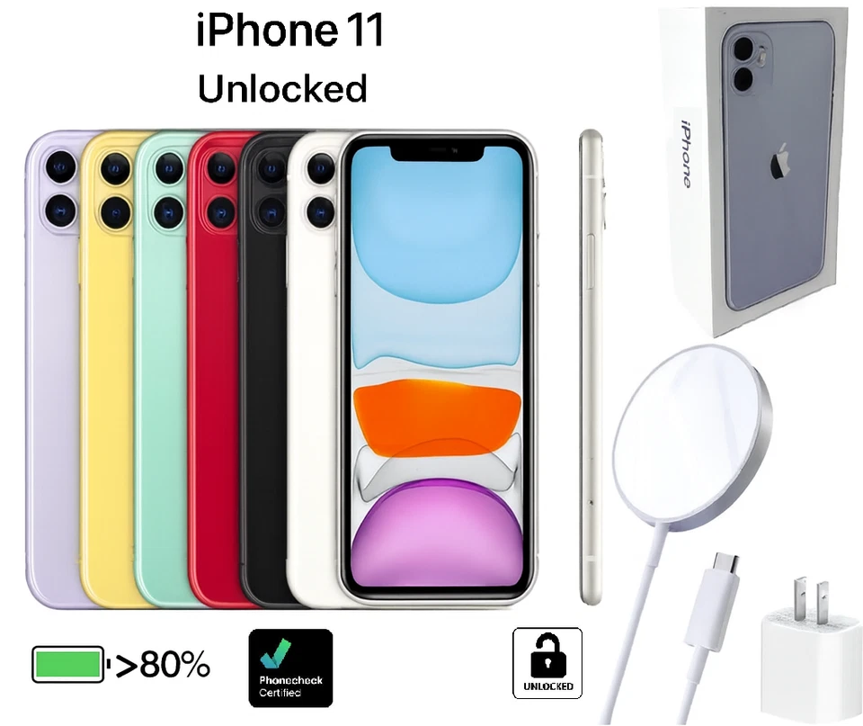 Apple iPhone 11 64GB Fully Unlocked - ALL COLORS - Excellent Condition- BUNDLE
