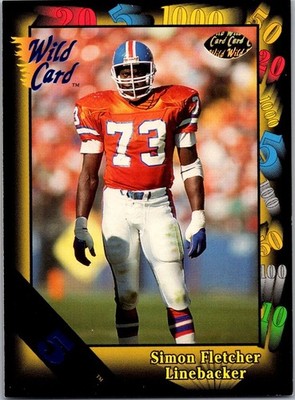 1991 SIMON FLETCHER WILD CARD NFL #24 BLUE 5 STRIPE SP CARD DENVER BRONCOS