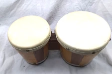 1950s 1960s 2 Tone Wood Bongo Drums Bongos Vintage 7" 6" Great Condition