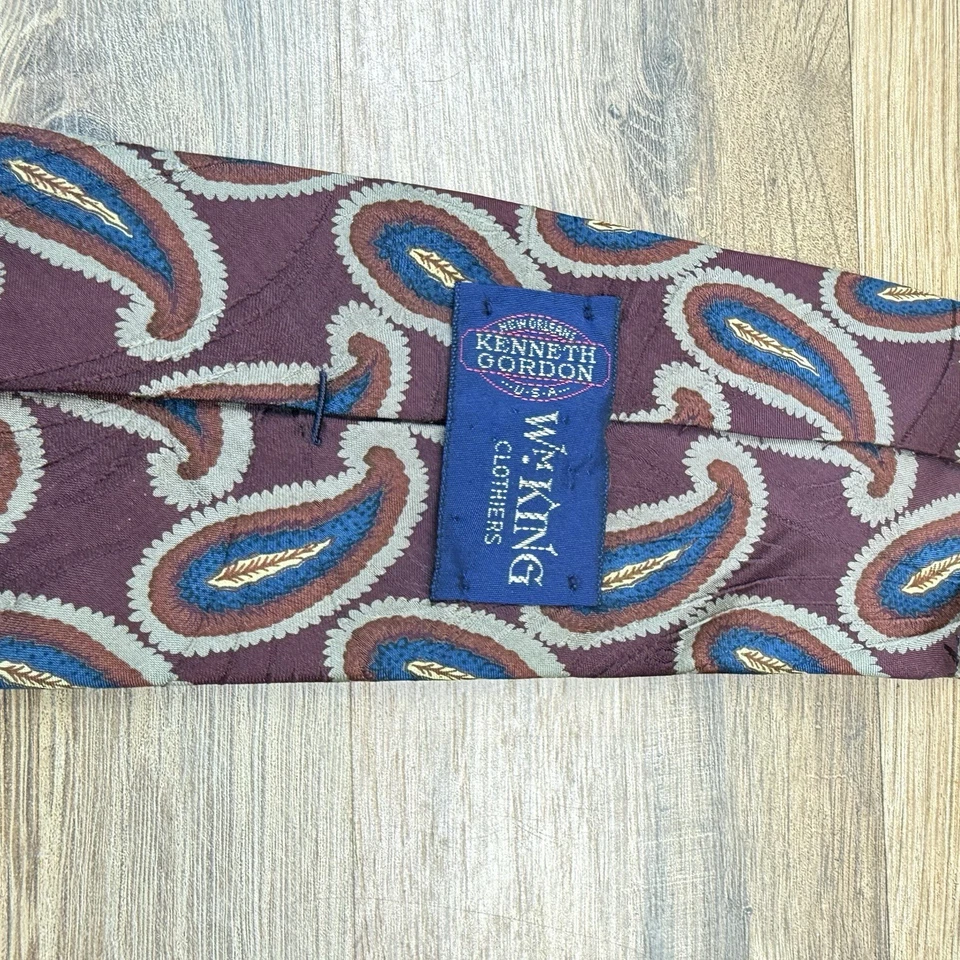 KENNETH GORDON MR. King Hombres Seda 2 Corbatas Rojo Paisley Diseño 3.5"x59" Hecho en EE. UU. Foto 3 de 4