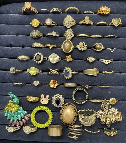 50+ pc ESTATE JEWELRY RINGS LOT Vintage to Modern Costume Fashion Statement