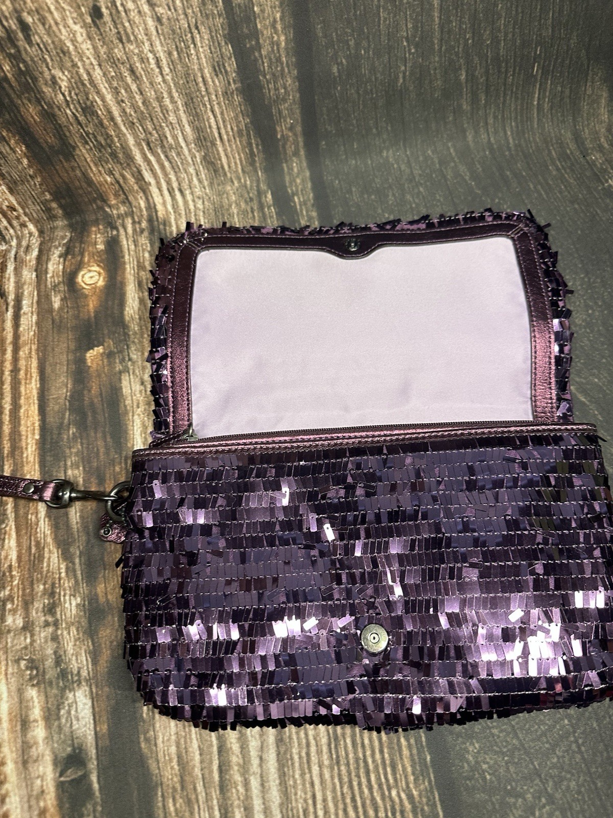 Coach Rectangular Purple Dangling Sequin Clutch W… - image 7