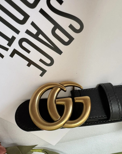 GUCCI BELT FOR WOMEN GG GOLEN BUCKLE FASHION LEATHER BELT SIZE 100 BALCK