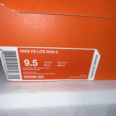 Nike FS Lite Run 2 Magnet Grey Black White Low Top Athletic Sneakers 685266-002