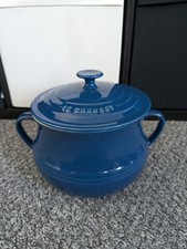 Le Creuset Stoneware Bean Pot With Lid Casserole Soup Cooking Navy Blue - 20cm