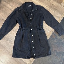 MNG Mango BLACK Denim Button Up Shirt Dress Collared Long Sleeve 75955 Womens LG