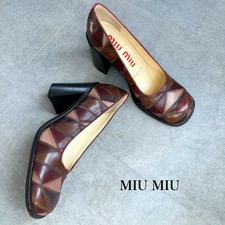 Miu Miu Brown Leather Patchwork Pumps - Quilted Geometric Design - 37 US 7 