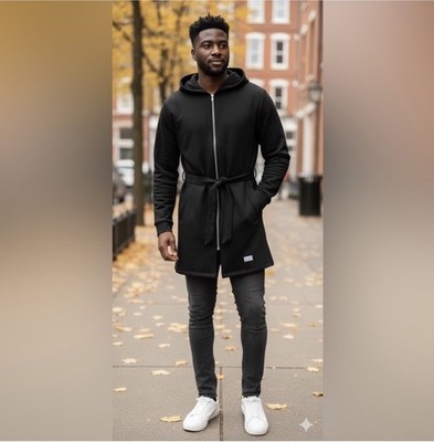 Profound Aesthetic Black Snap Zip Belted Trench Hoodie Jacket Men s Size XL
