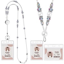 Beaded Teacher Lanyard with Retractable Badge Reel, Pearl, Women