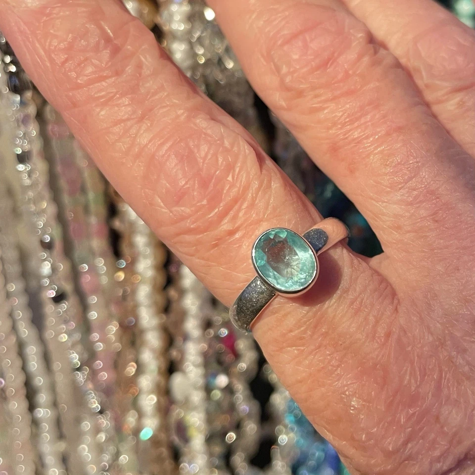 Ring 925 Silber fascetierter Aquamarin Gr. 58 neuwertig - Bild 2 von 4