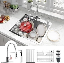 Kitchen Flushmount Sink W/ 360° Rotation Faucet Canteen 304 Stainless Steel Sink