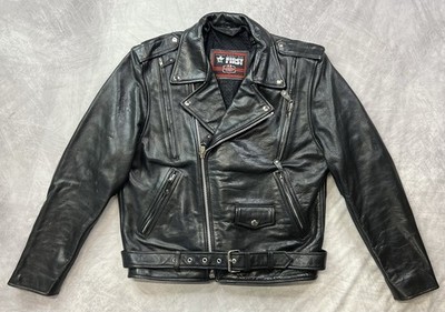 Vintage First Classics Leather Motorcycle Jacket Black Biker Size M