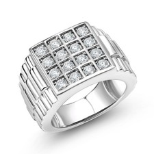 1.04 Cttw Moissanite Mens Ring 925 Sterling Silver Cuban Watch Style Band